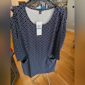 Navy and White Patterned Women's Top